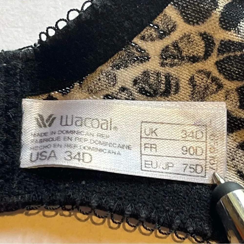 Wacoal Bra Black and Tan Leopard Print Underwire, no padding Size 34D